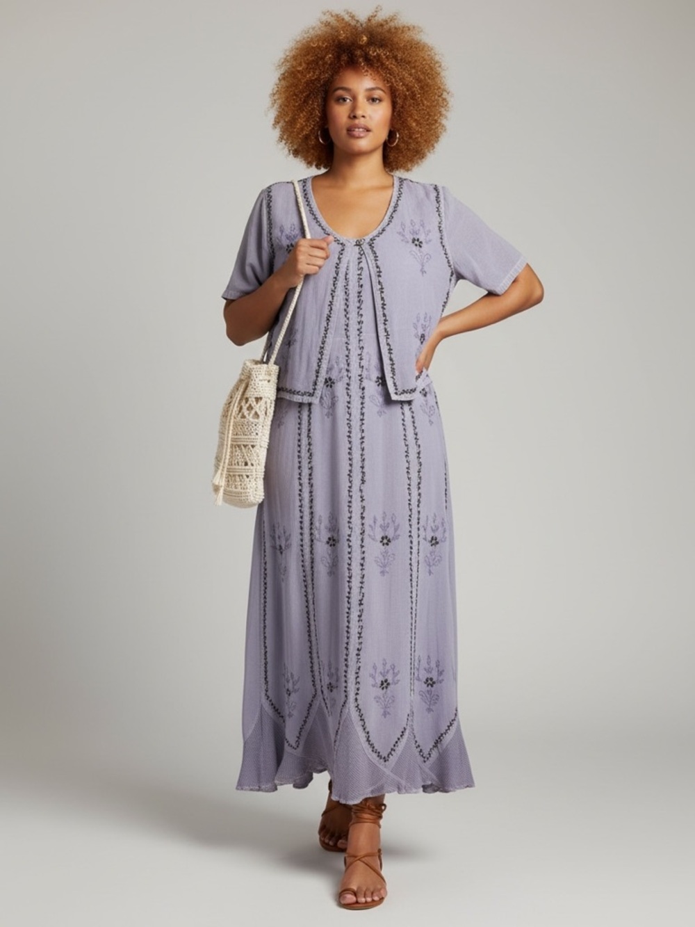 Vintage Boho Lavender Maxi Dress & Jacket
